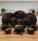 Opalware Divine Black 33 Pcs Dinner Set Serving for 6 |Daily Use Opal Glass Crockery Set |Microwave & Dishwasher Safe |Bone Ash-Free, Chip-Resistant |Elegant Plates & Bowls (D3)